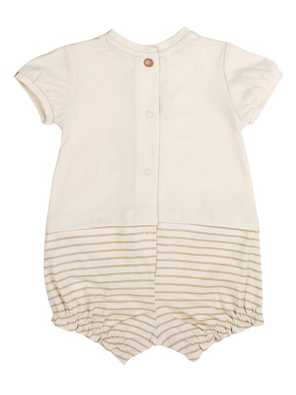 Girls Natural Striped Short Sleeve Knitted Romper image number 1